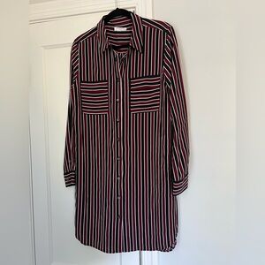Equipment Burgundy and Black Striped Shirt Dress